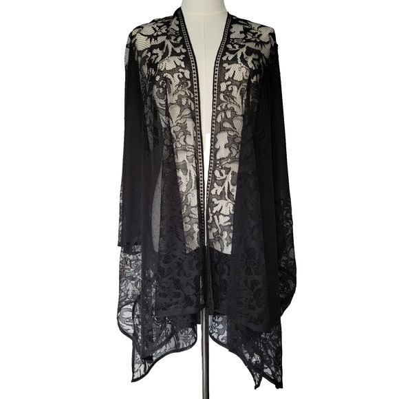 Maurices Black Lace Kimono Ruana Wrap One Size Stevie Nicks Romantic Whimsygoth - Picture 1 of 5